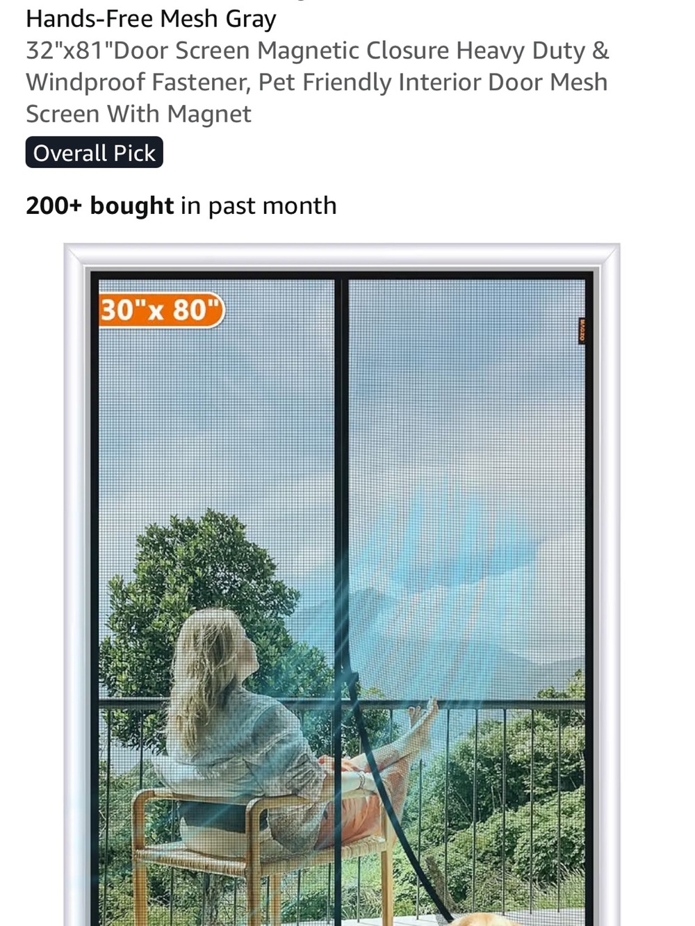 Hands-Free Magnetic Mesh Door Screen - Gray